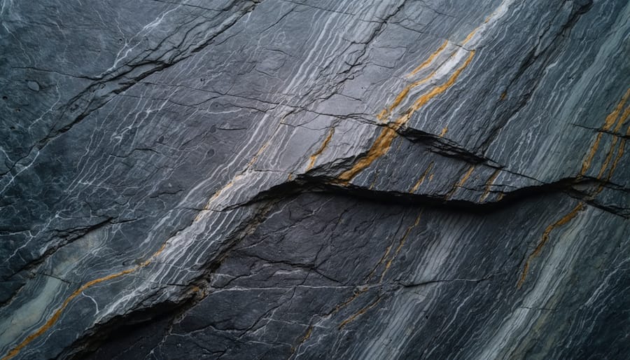 Detailed view of granite surface texture under directional lighting