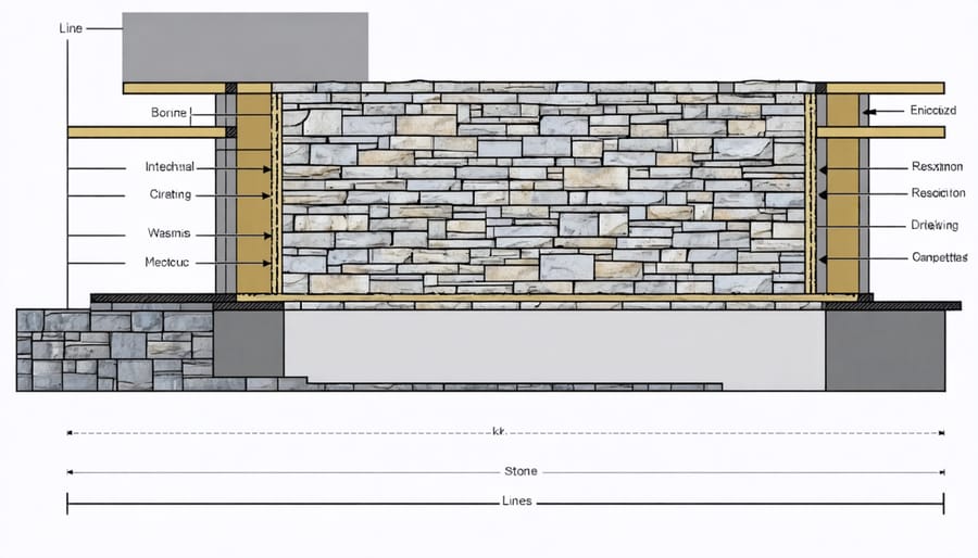Illustrated diagram showing how stone walls store and release heat throughout the day