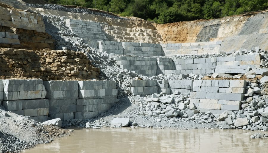 Aerial view of a modern stone quarry demonstrating environmentally conscious extraction methods