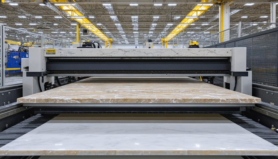 Industrial vision system cameras examining polished stone surface
