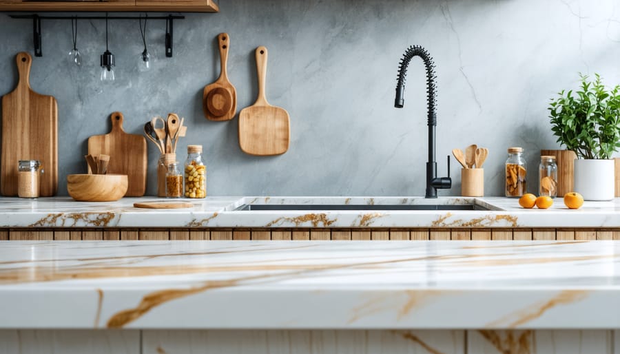 Hands applying maintenance treatment to butcher block countertop with cloth