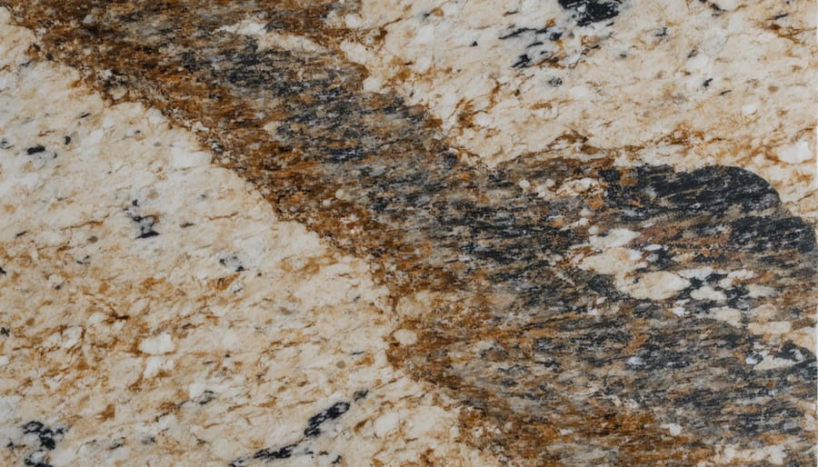Modern kitchen with polished granite countertops showing natural stone veining patterns