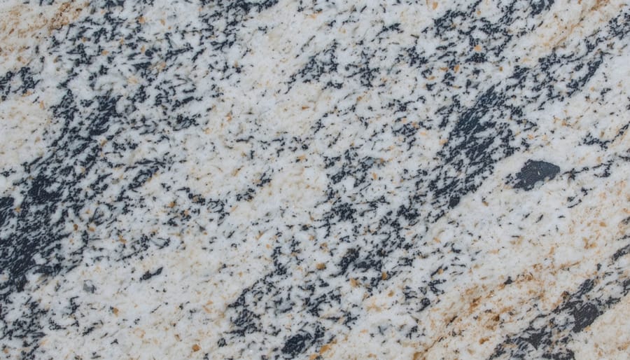 Close-up of polished granite countertop showing mineral composition and texture