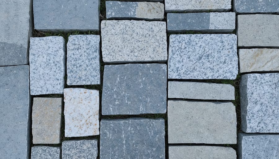 Five different types of gravestone materials showing varied colors and textures