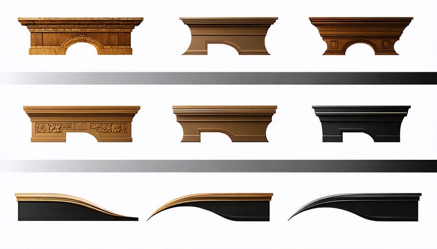 Side-by-side comparison of multiple granite countertop edge profile styles