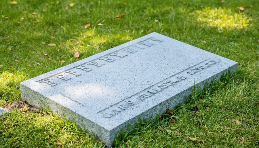 Conservator's gloved hands carefully cleaning gravestone with soft brush and approved solution