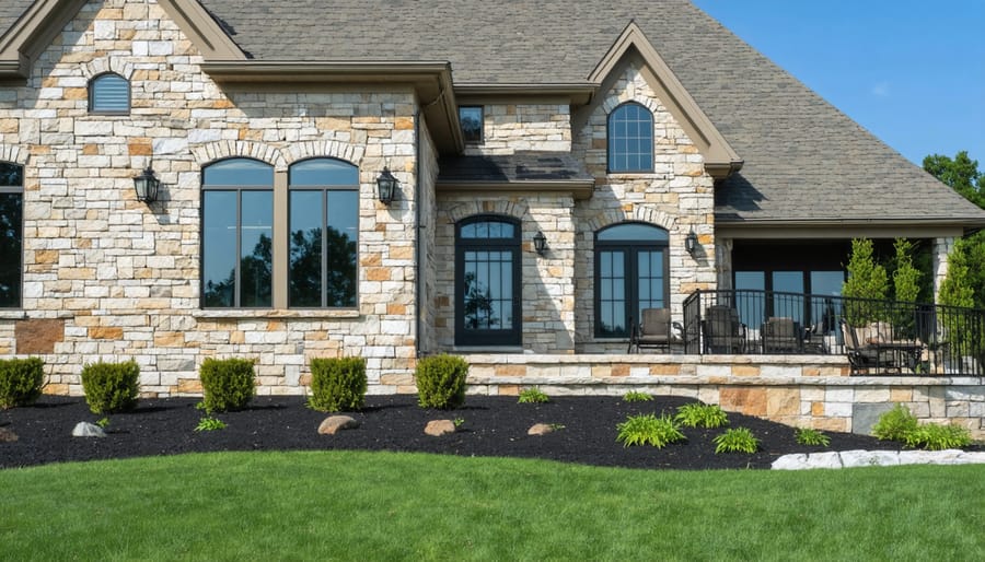 High-quality natural stone fireplace surround showing precise masonry craftsmanship