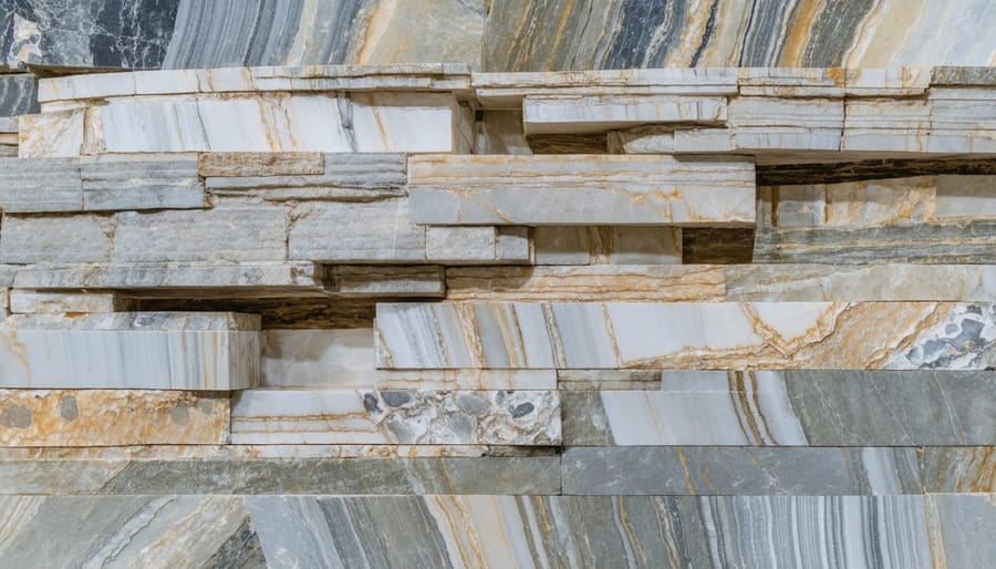 Close-up of polished que sera stone showing multicolored mineral patterns and swirls