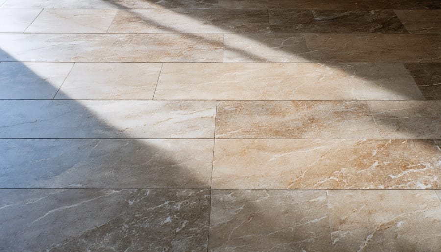 Que sera stone flooring installation in chapel interior showing natural patterns