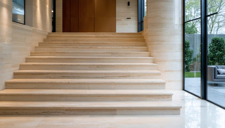 Close-up of stone fabricator's hands working with precision tools on marble slab