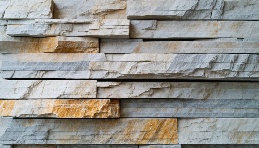 Close-up of stacked granite stone blocks in a load-bearing wall showing compression strength