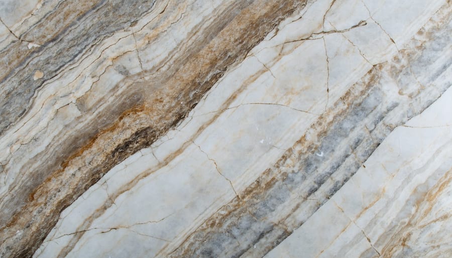 Four natural stone slabs arranged side by side showing different quality grades from premium to utility