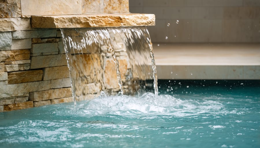 Close-up of water droplets on natural marble stone surface showing porosity