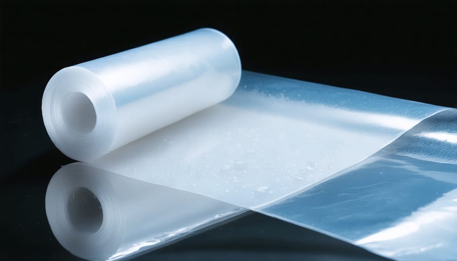 Transparent water-soluble packaging film dissolving in water held in hands