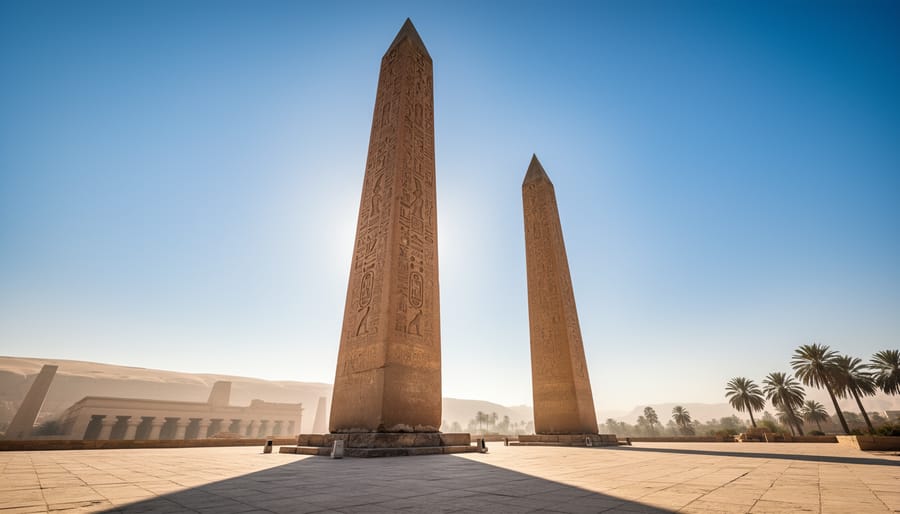 Ancient Egyptian granite obelisk with hieroglyphic carvings