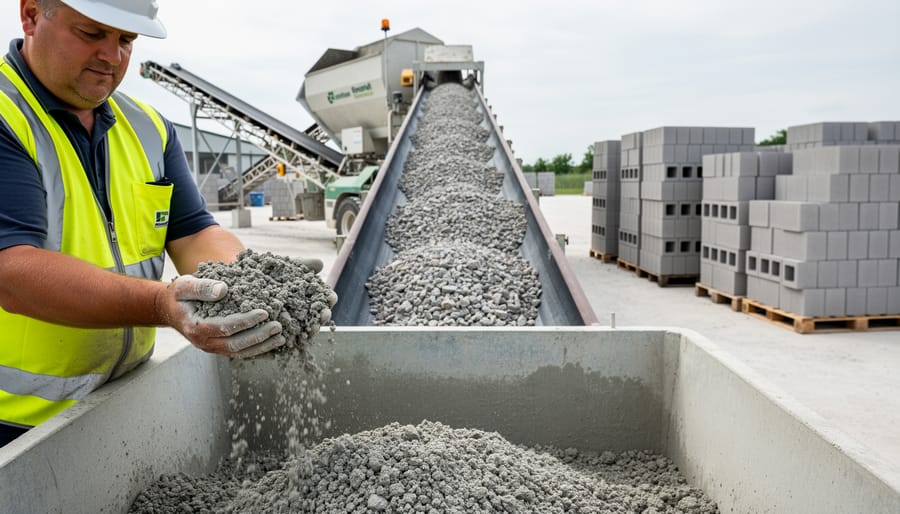 Concrete pavers and building blocks manufactured using recycled stone slurry aggregate