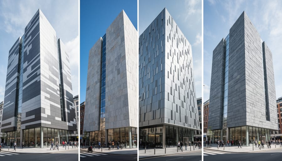 Contemporary building showcasing innovative three-dimensional stone facade with sculptural pattern