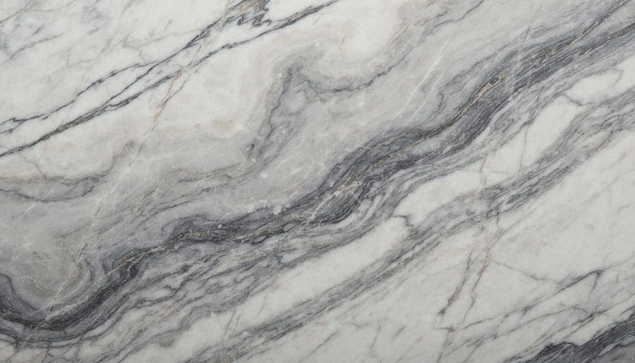 Close-up detail of marble surface showing natural veining patterns and color variations