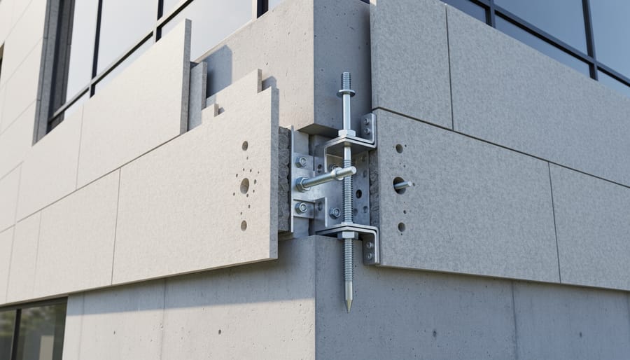 Stainless steel mechanical anchor system installed in natural stone panel