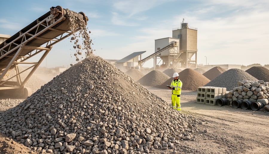 Various sizes of crushed stone aggregate produced from recycled construction waste