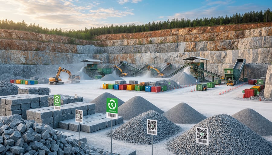 Active natural stone quarry showing layered stone walls and extraction operations