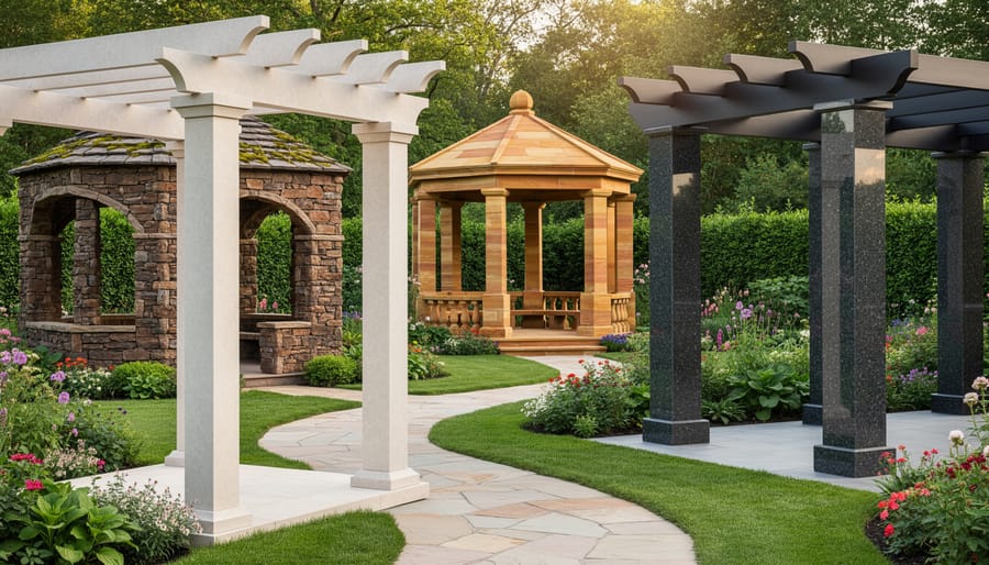 Comparison of natural stone types including flagstone, bluestone, travertine, and slate samples