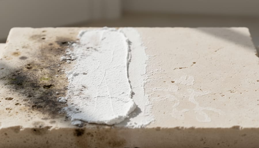 Conservation poultice applied to historic gravestone for deep cleaning treatment