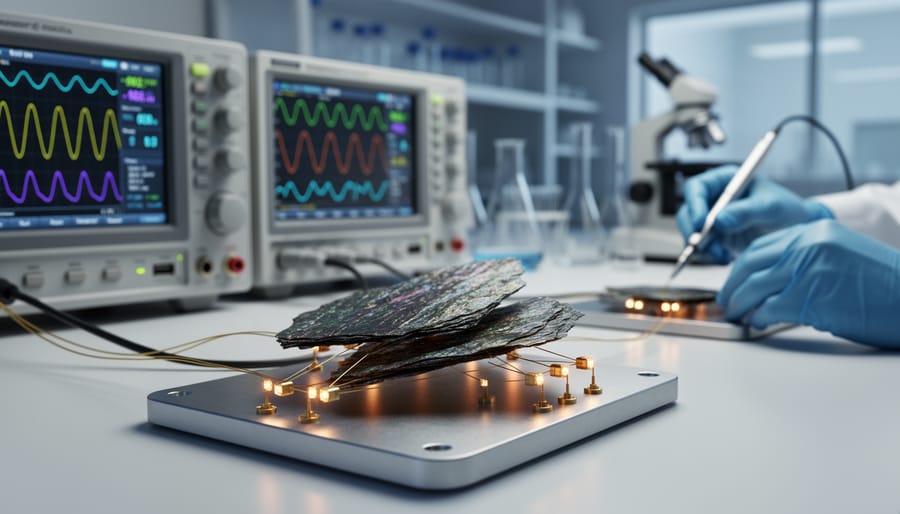 Biotite mineral specimen in research laboratory with scientific equipment