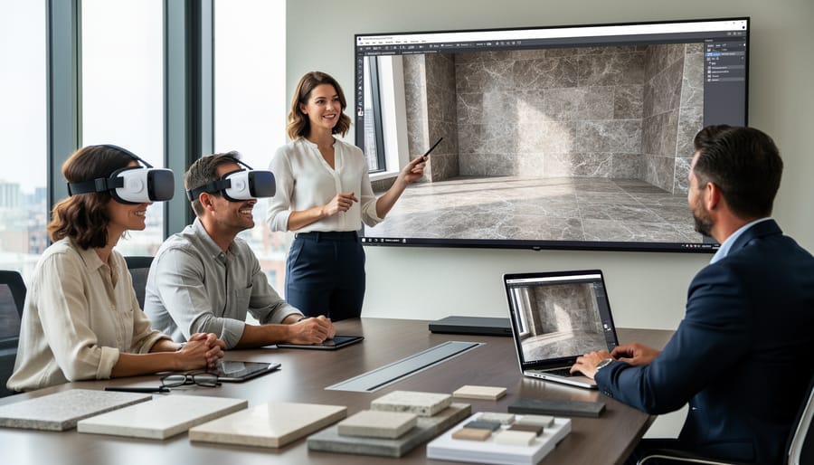 Architect and client collaborating on design project in modern office