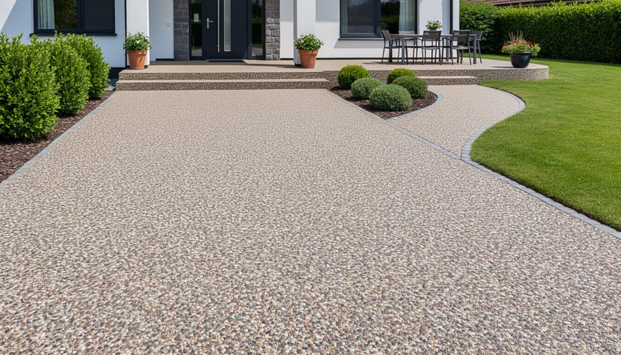 Close-up view of resin stone surface showing textured aggregate bound with clear resin