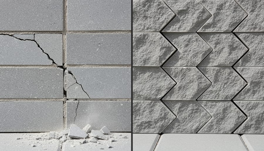 Cracked marble floor tiles showing typical installation failure patterns
