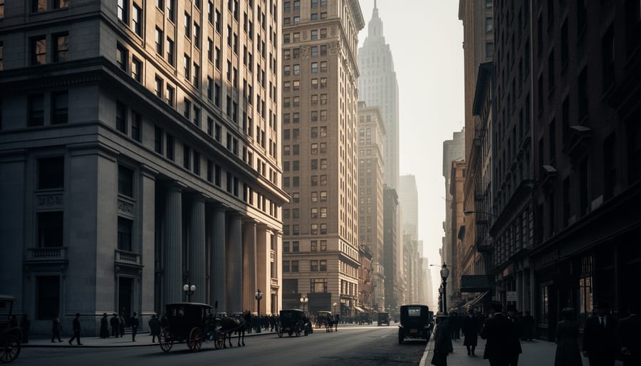 Early twentieth-century stone skyscraper creating shadow effects that prompted zoning regulations