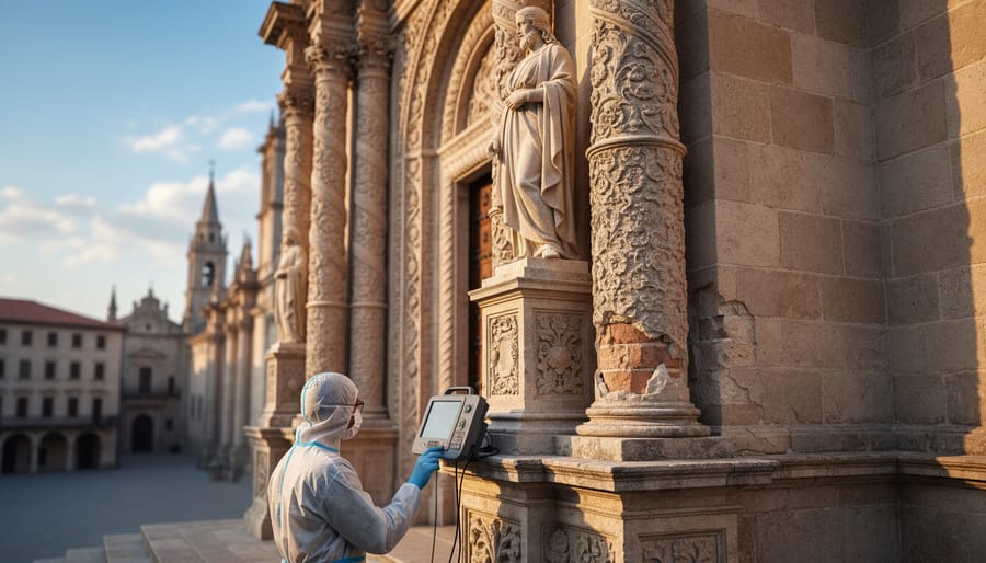 Well-preserved historic stone cathedral facade showing detailed carved stonework