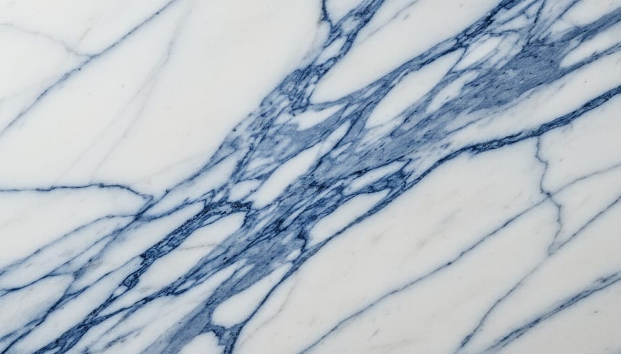 Close-up of blue-veined marble showing natural mineral veining patterns