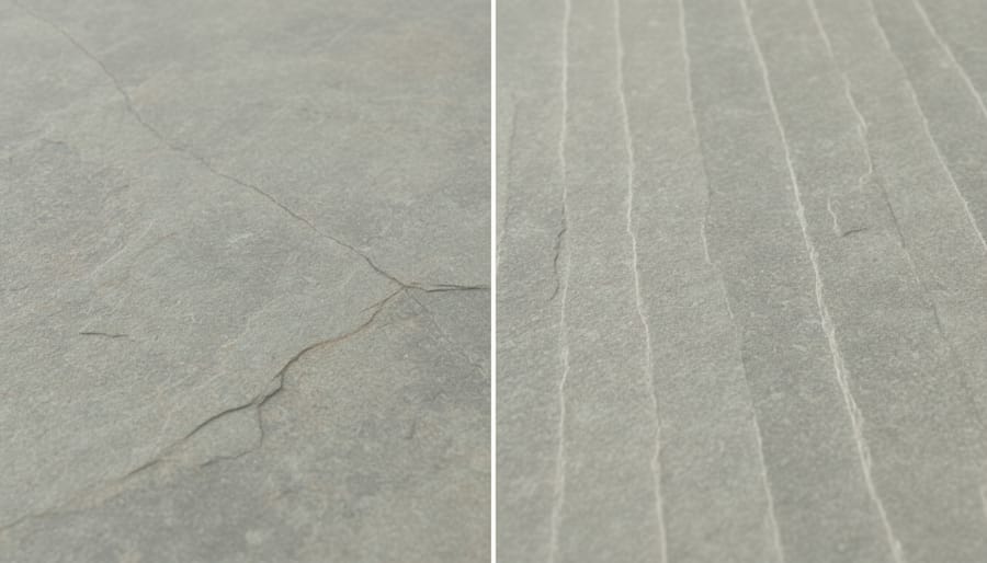 Two stone samples showing natural versus enhanced blue veining patterns