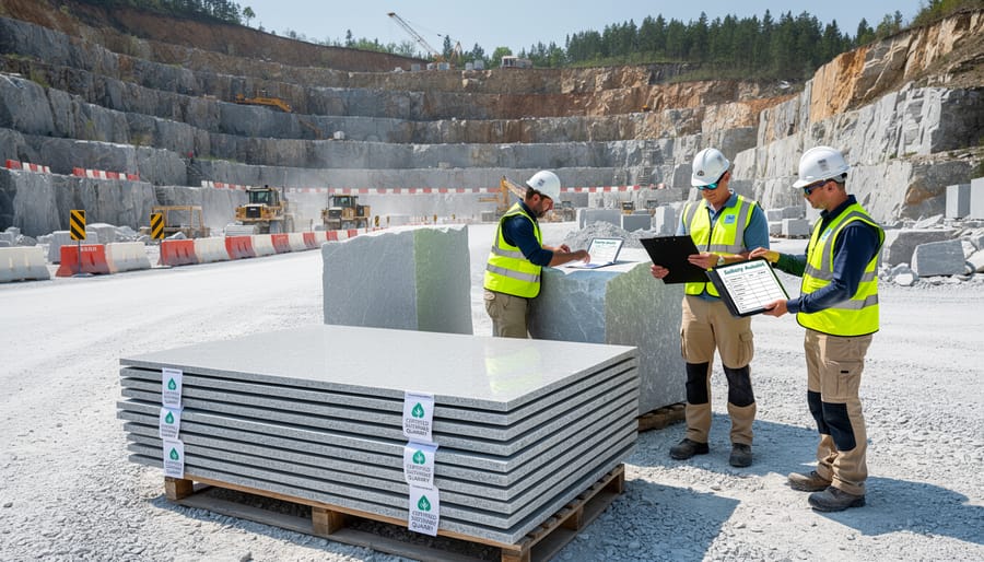 Display of premium polished natural stone slabs showing various colors and patterns