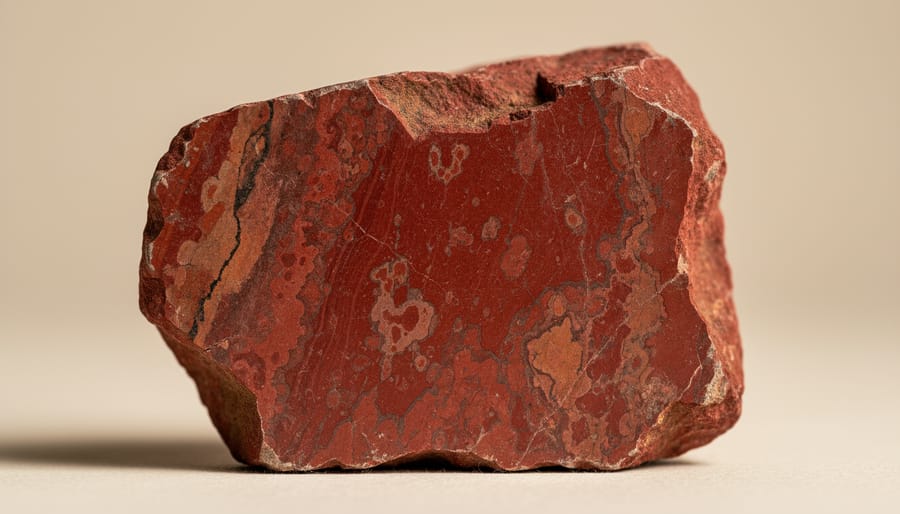 Close-up macro photograph of red jasper stone showing natural patterns and texture