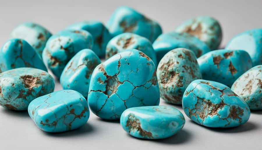 Close-up of natural turquoise stone showing blue-green coloring and matrix patterns