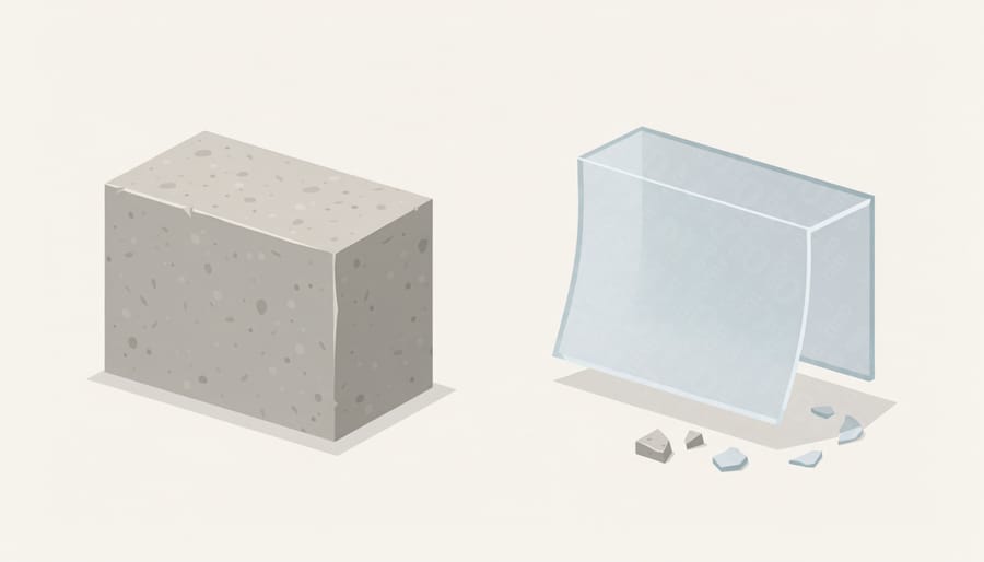 Close-up of hands comparing a polished natural stone sample to a countertop surface in a showroom context