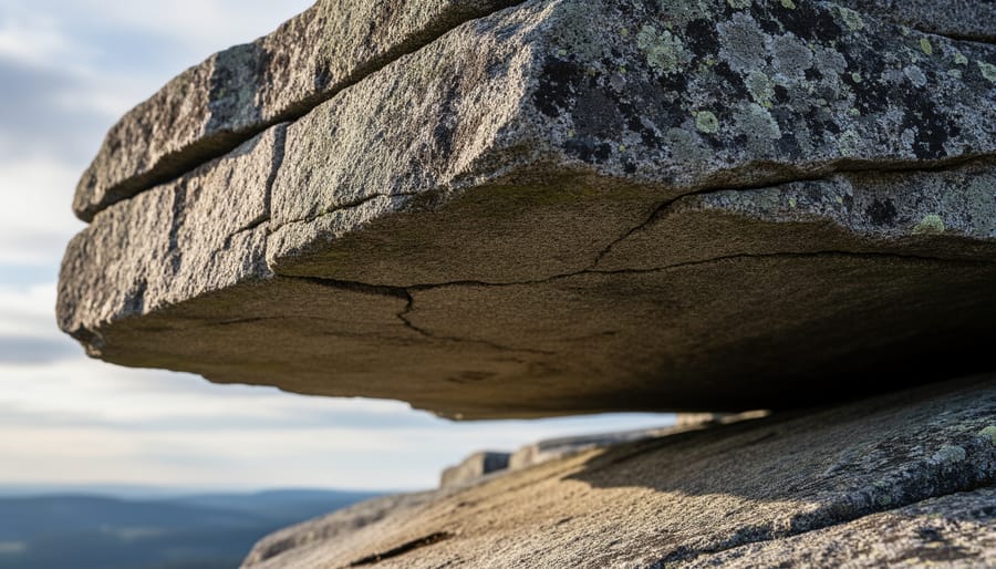 Granite countertop overhang showing a small load near the outer edge to illustrate tensile stress risk