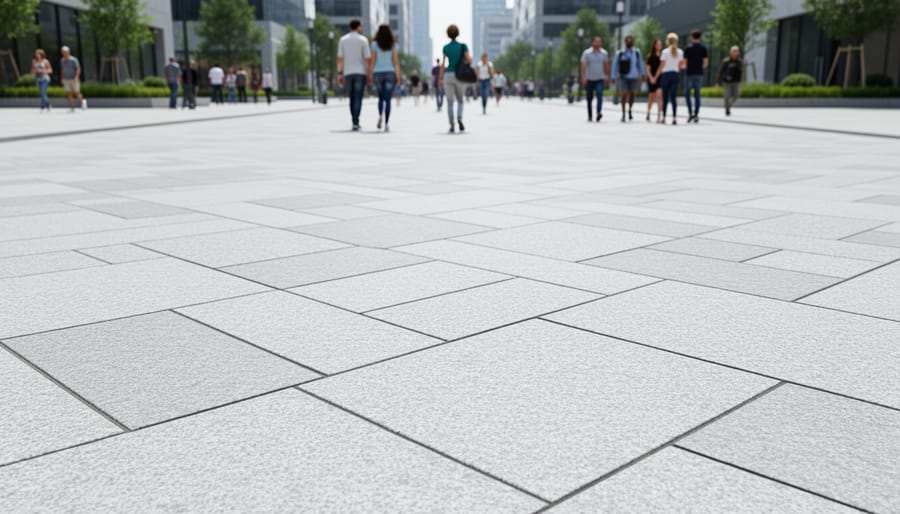 Granite paver plaza with a patterned walking surface and urban gathering space