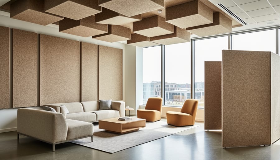 Recording studio corner with wool felt and cork acoustic materials